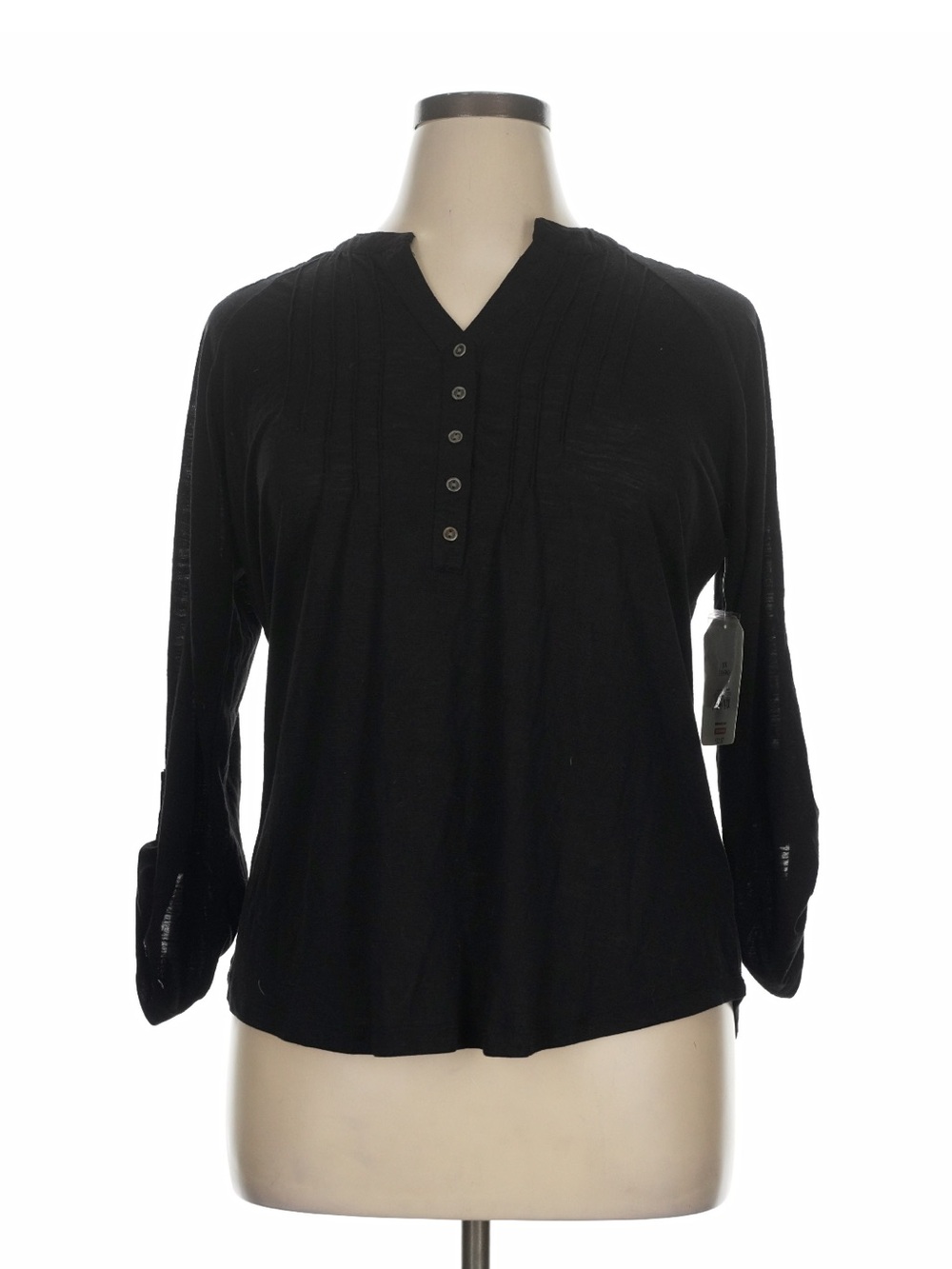 Faded Glory Black Button-Front Pintuck Long Sleeve Shirt